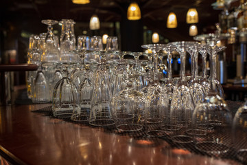 clean glasses on the bar