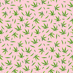 Seamless pattern with realistic cannabis leaf 