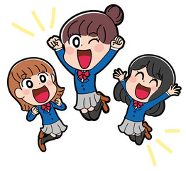 イラスト素材：女子高生　女子中学生　３人組　かわいい