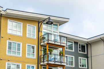 Fototapeta na wymiar Modern apartment buildings in Langley, Vancouver, British Columbia, Canada.