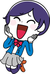 イラスト素材：女子高生　学生　喜ぶ　笑顔　かわいい
