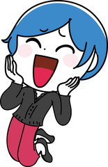 イラスト素材：女性　かわいい　私服　喜ぶ　笑顔