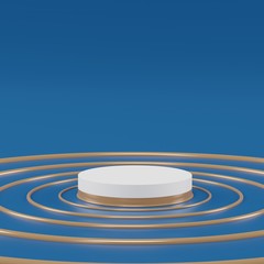 Obraz premium Glossy luxury podium for your design. Classic blue color of the year 2020. Fashion show stage,pedestal, shopfront. Empty scene for cosmetic show and mock up.