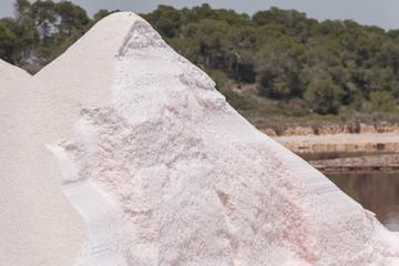 close up of a salt hill at seawater saline