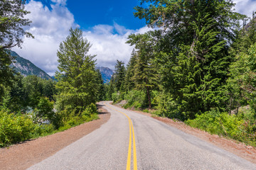 Fototapeta na wymiar Rocky Mountains. Mountain Road in Cascades National Park, Washington, USA.