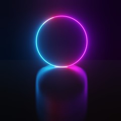  3d Neon light background. Blue ,pink and ultraviolet color that glowing in the darkness. Laser lines show.