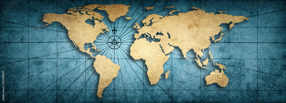 Poster Old map of the world on a old parchment background. Vintage style. Elements of this Image Furnished by NASA.