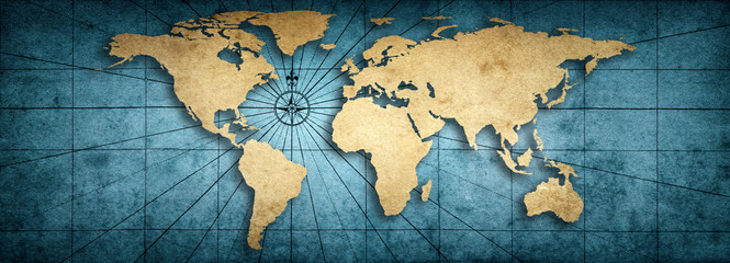 Old map of the world on a old parchment background. Vintage style. Elements of this Image Furnished by NASA.