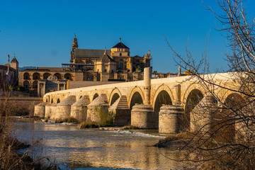 Puente romano de cordoba con la mezquita al fondo. Foto hecha de dia.