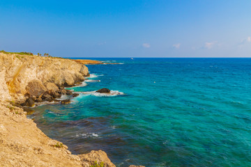 Fototapeta na wymiar Rocky shore near Ayia Napa, Cyprus.