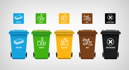 garbage can & vector icons segregation 02 - obrazy, fototapety, plakaty