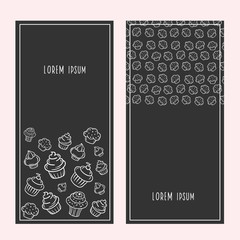 Cupcake Banner. Vector illustration of sweets in a linear style. Design for cafe, restaurant, candy store.