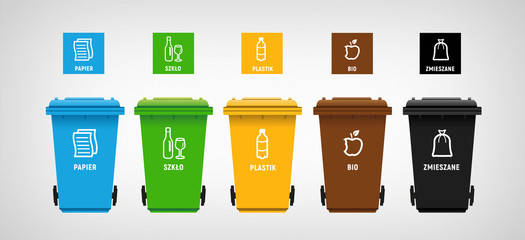garbage can & vector icons segregation - obrazy, fototapety, plakaty