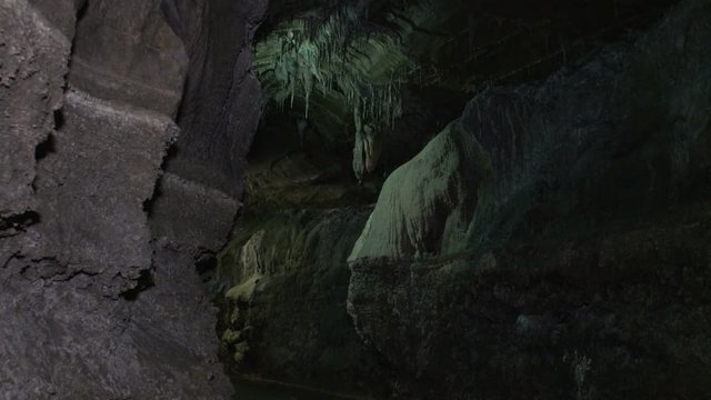 Underground Cave / Cavern with Stalagmites & Stalactites  Tracking Shot