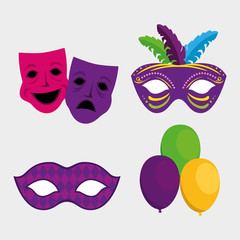Mardi gras mask and balloons design, Party carnival decoration celebration festival holiday fun new orleans and traditional theme Vector illustration