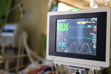 Medical monitor screen in ICU room that show patient vital sign and others parameter concern with medical