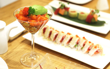 Beautiful served sushi and rolls
