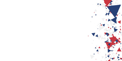 White background with red blue america color geometric triangle. Abstract background vector illustration with copy space.