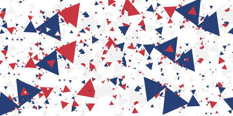 White background with red blue america color geometric triangle. Abstract background vector illustration with copy space.