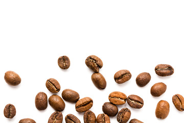 Coffee. roasted coffee beans isoleted on white background. top view