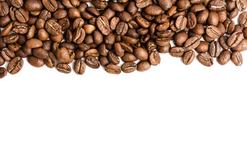 Coffee. roasted coffee beans isoleted on white background. top view