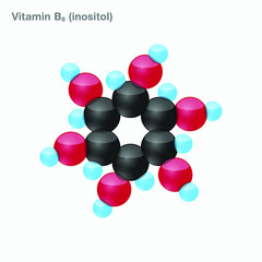The molecule of vitamin B8 (inositol). Vector illustration in 3d style, isolated on white background.