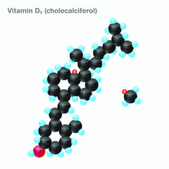 The molecule of vitamin D3 (cholecalciferol). Vector illustration in 3d style, isolated on white background.