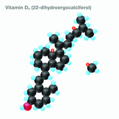 The molecule of vitamin D4 (22-dihydroergocalciferol). Vector illustration in 3d style, isolated on white background.