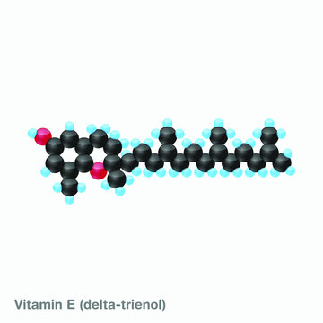 The molecule of vitamin E (delta-trienol). Vector illustration in 3d style, isolated on white background.