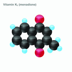 The molecule of vitamin K3 (menadione). Vector illustration in 3d style, isolated on white background.