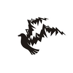 Bird silhouette with wings big as mountains