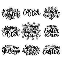 Happy Easter set. Easter sale. Easter greetings. Hand drawn lettering illustration.