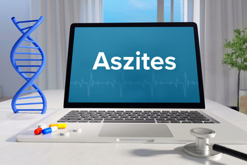 Aszites – Medizin/Gesundheit. Computer im Büro mit Begriff auf dem Bildschirm. Arzt/Gesundheitswesen