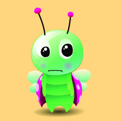 Sad green and pink ladybug frowning