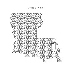 Louisiana real estate property map. Icons of houses in the shape of a map of Louisiana. Vector illustration