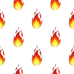 Seamless pattern with fire flames isolated on white background.