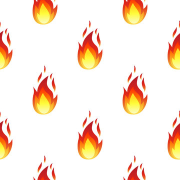 Seamless pattern with fire flames isolated on white background.