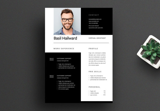Minimalist Resume Layout with Black and White Accents