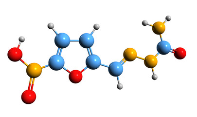 3D image of furacilin skeletal formula - molecular chemical structure of Nitrofurazone isolated on white background