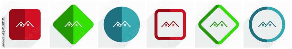 Poster home, house icon set, flat design vector illustration in 6 options for webdesign and mobile applicat