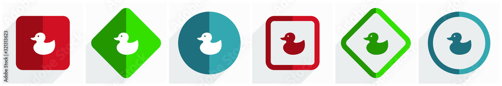 Leinwandbilder duck toy, bird icon set, flat design vector illustration in 6 options for webdesign and mobile appli