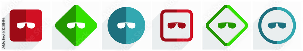 Aufkleber sun glasses, sunglasses icon set, flat design vector illustration in 6 options for webdesign and mob