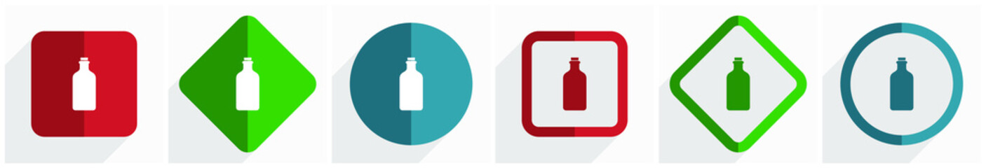 Bottle, drink icon set, flat design vector illustration in 6 options for webdesign and mobile applications in eps 10