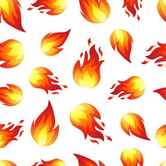 Seamless pattern with fire flames isolated on white background.