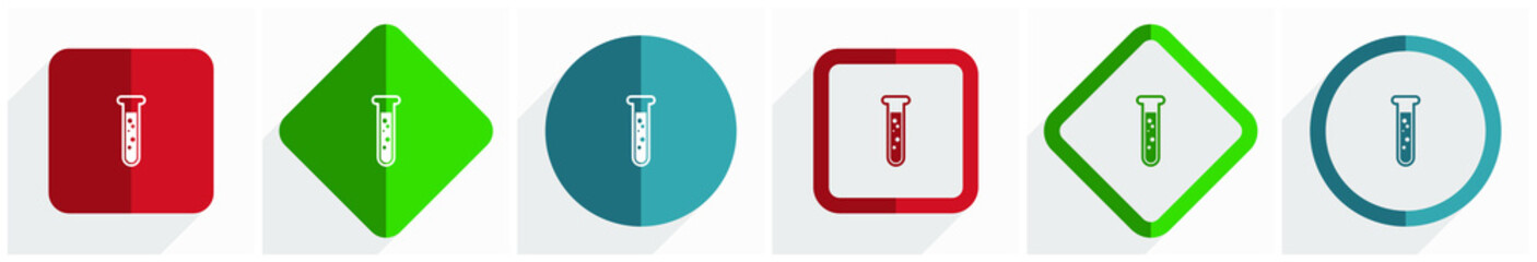 Obraz premium Science, laboratory, chemistry icon set, flat design vector illustration in 6 options for webdesign and mobile applications in eps 10
