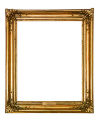 Old wood, gilded frame isolated on white