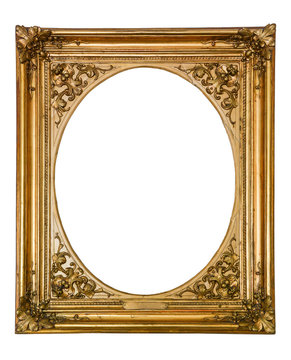 Old wood, gilded frame isolated on white