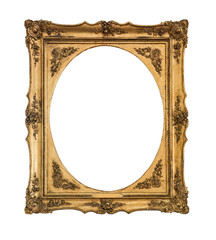 Old wood, gilded frame isolated on white