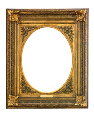 Old wood, gilded frame isolated on white