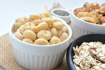 Quinoa cereal, accompanied by seeds and honey